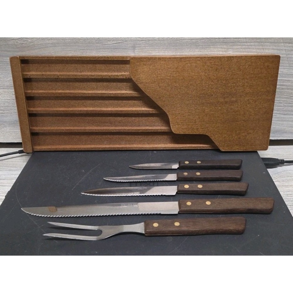 Amway Stainless 5 Piece Knife Set Serrated W/carrier.  B6